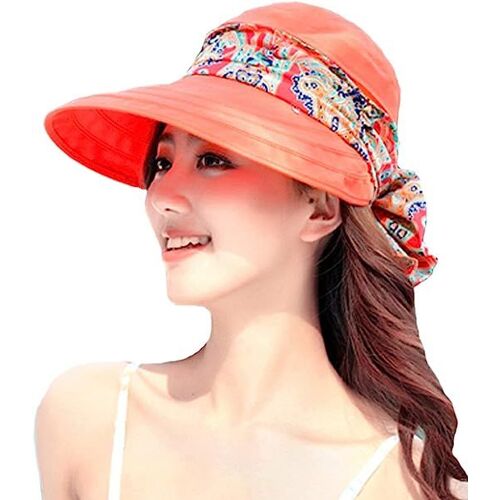 Femmes Large Bord Casquette À Visière Chapeau De Soleil Plage Voyage Été Floppy Chapeau Camping Pêche Cyclisme Jardinage Pliable Protection Solaire, Pastèque Rouge