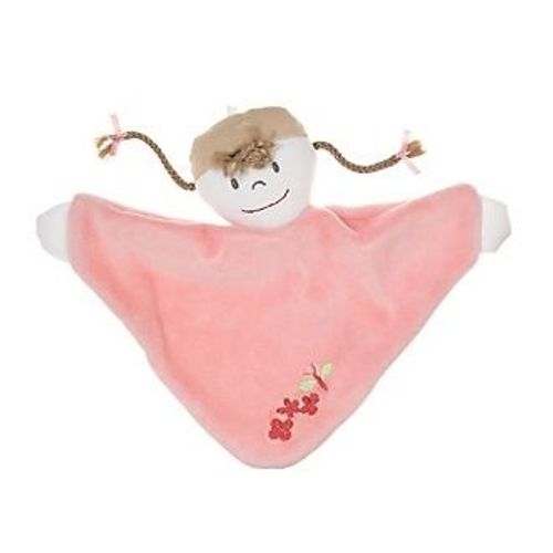 Doudou Peluche Plat Mouchoir Petite Fille Doll Fillette Triangle Lutin Poupée Rose Natte Bonnet Libellule Fleur 21 Cm Berlingo Berlingot
