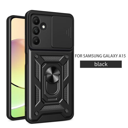 Coque pour Samsung A15 Couvercle Coulissant la Lentille Etui Samsung A15 magnetic ring Arrière de Téléphone Antichoc Dur - Noir