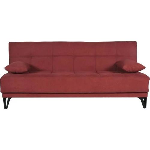 Banquette Convertible 3 Places - Limra - Tissu Rouge - 2 Coussins - 190 X 87 X 87 Cm