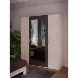 Armoire De Chambre - Adria - Décor Chêne Cendré / Gris Foncé - 4 Portes Battantes - 2 Miroirs - L177,5 X P54,2 X H210,5 Cm