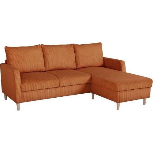 Canapé D'angle Fixe - 3 Places - Chipy - Tissu Lincoln Terracotta - Pieds Bois Nature - 192 X 82 X 138 Cm