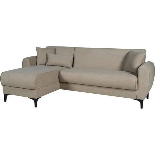 Canapé D'angle Convertible Réversible - 3 / 4 Personnes - Bilbao - Coffre - 3 Coussins - Tissu Beige - 229 X 81 / 154 X 84 Cm