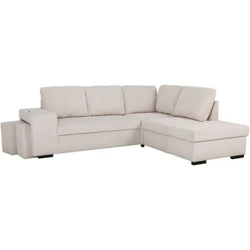 Canapé D'angle Convertible Réversible - 4/5 Places - Mitchell - Tissu Velours Côtelé Pearl - Coffre, Poufs - 247 X 205 X 91 Cm
