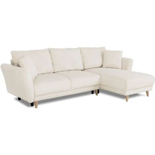 Canapé D'angle Convertible Réversible - 3 / 4 Places - Claudius - Tissu Velours Côtelé Beige - Coffre - 244 X 158 X 86 Cm