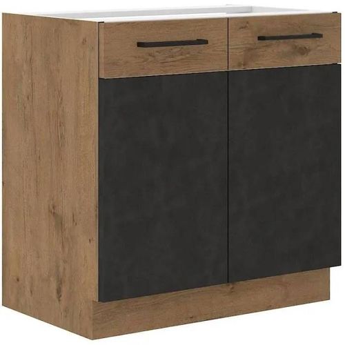 Meuble Bas Rock - Mélaminé - Chêne Lancelot Et Gris Matera - L 80 X H82 Cm