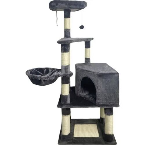 Swifty Arbre À Chat - 55 X 40 X 138 Cm - Gris Foncé - 3 Plateformes, 1 Perchoir, 1 Niche, Poteaux À Griffer