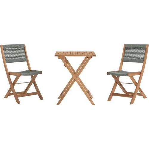 Set Bistrot Pliable En Bois D'acacia Fsc Avec Tressage En Corde Vert Olive - 2 Personnes - Makena