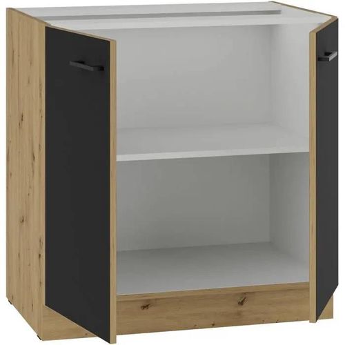 MODENA - Meuble bas - 2 portes battantes - 80 x 52 x 82 cm - Chêne artisan / Noir mat - Plan de travail non inclus