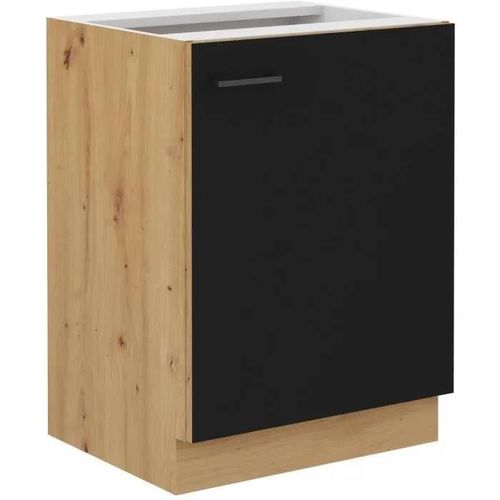 Modena - Meuble Bas - 1 Porte Battante - 60 X 52 X 82 Cm - Chêne Artisan / Noir Mat - Plan De Travail Non Inclus
