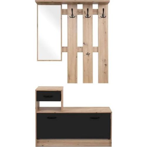 Vestiaire 3 crochets - RUDOLF - Chêne artisan / Noir - Style industriel - 100 x 25 x 180 cm