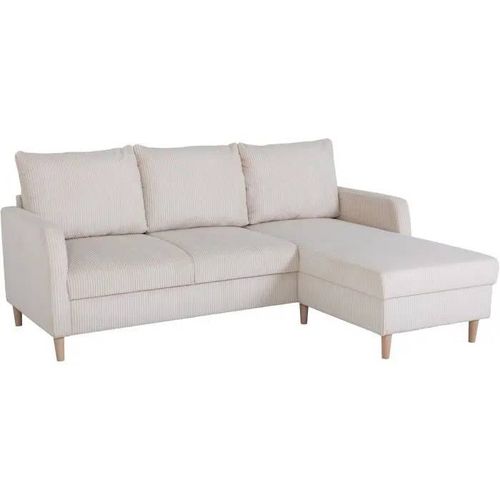 Canapé d'angle fixe - 3 places - CHIPY - Tissu Lincoln Perle - Pieds bois nature - 192 x 82 x 138 cm