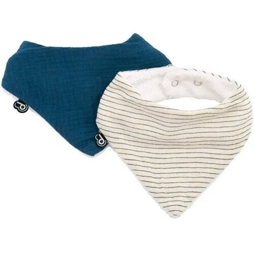 Lot X2 Bavoirs Bandana - Domiva - Tu - Mousseline - Indigo Rayures