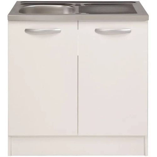 Spring - Meuble Bas De Cuisine Sous Évier - 2 Portes - L80 X P57,6 X H84,2 Cm - Blanc - Parisot