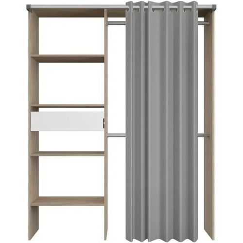 Dressing avec rideau - GARY - Décor Chêne - L143,5 x P47,9 x H201,9 cm - PARISOT