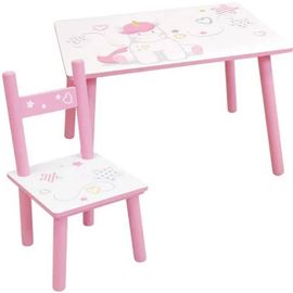 Fun House - Table Licorne H 41,5 Cm X L 61 Cm X P 42 Cm Avec Une Chaise H 49,5 Cm X L 31 Cm X P 31,5 Cm Pour Enfant