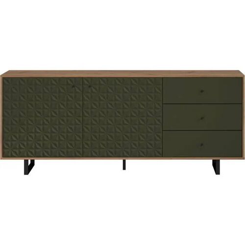 Buffet bas - SENTRA - Vert foncé - 2 portes, 3 tiroirs - 124 x 40 x 136 cm - TRENDTEAM