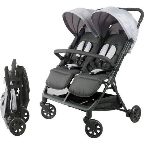Bambisol - Ds209 Gris Noir - Poussette Double Cote A Cote | Pour Jumeaux Des La Naissance, Pliage Ultra-Compact | Noir Gris