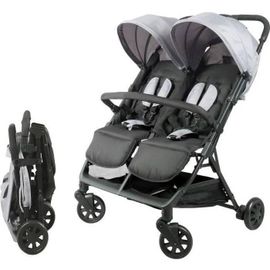 Bambisol - Ds209 Gris Noir - Poussette Double Cote A Cote | Pour Jumeaux Des La Naissance, Pliage Ultra-Compact | Noir Gris
