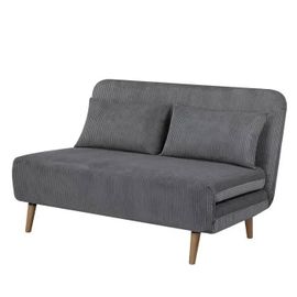 Banquette Bz - 2 Places - Tissu Velours Côtelé Gris Clair - 130 X 90 X 81 Cm - Deplo