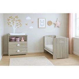 Chambre Bébé Complète - Lit 120x60 Et Commode À Langer - Baby Price - Smile - Chêne Silex