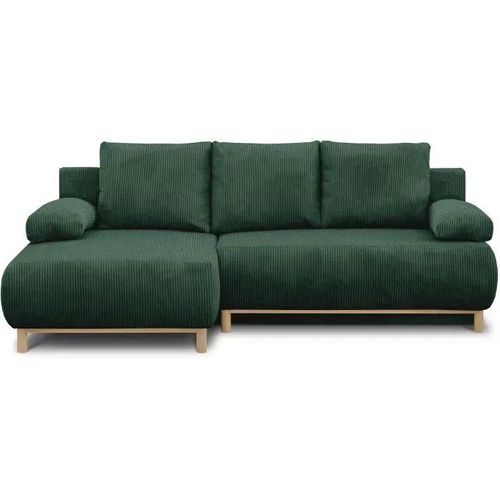 Canapé D'angle Gauche Convertible - 3 Places - Mika - Tissu Velours Côtelé Vert Foncé - Coffre De Rangement - 192 X 84 X 93 Cm