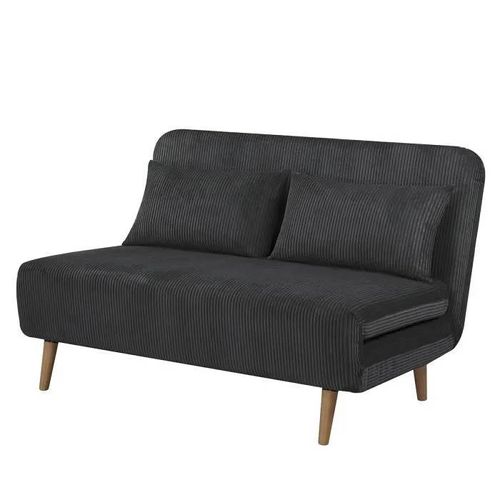 Banquette Bz - 2 Places - Tissu Velours Côtelé Noir - 130 X 90 X 81 Cm - Deplo
