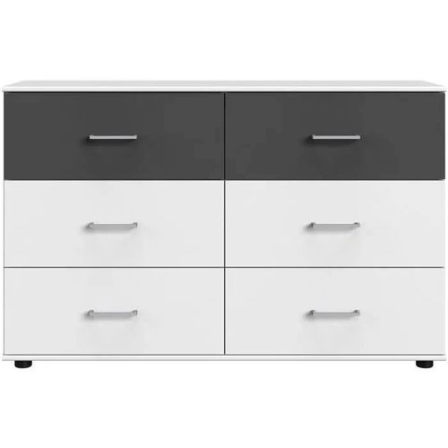 Commode Rhodes - 6 Tiroirs - Décor Blanc Et Gris - L130 X P41 X H83 Cm