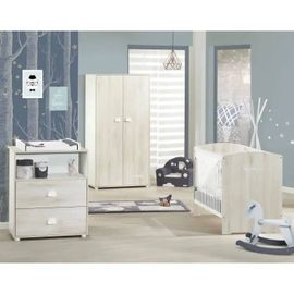 Chambre Bébé Complète - Lit 120x60, Commode À Langer Et Armoire - Baby Price - Smile - Hêtre Cendré