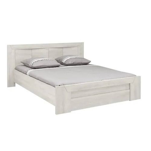Lit Adulte Eden 160x200 Cm - Bois Et Chêne Blanchi - 1 Tiroir + 6 Niches - Tête De Lit Incluse - Gami