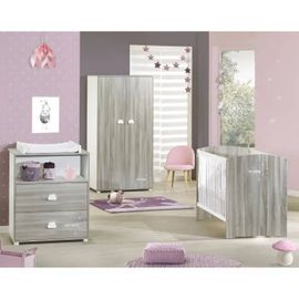 Chambre Bébé Complète - Lit 120x60, Commode À Langer Et Armoire - Baby Price - Smile - Chêne Silex