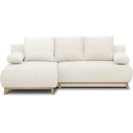 Canapé D'angle Gauche Convertible - 3 Places - Mika - Tissu Bouclettes Écru - Coffre De Rangement - 192 X 84 X 93 Cm