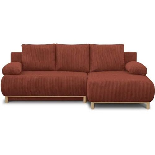 Canapé D'angle Droit Convertible - 3 Places - Mika - Tissu Velours Côtelé Rouille - Coffre De Rangement - 192 X 84 X 93 Cm