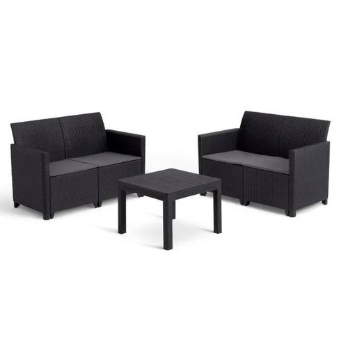 Salon De Jardin Modulable En Résine Imitation Rotin Tressé - Noir - Keter - 4 Personnes - Marie