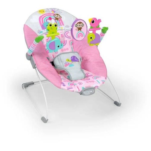 Bright Starts Transat Bébé Animaux -Rose, Vibrations Apaisantes, Arche D'éveil Avec Jouets Interactifs