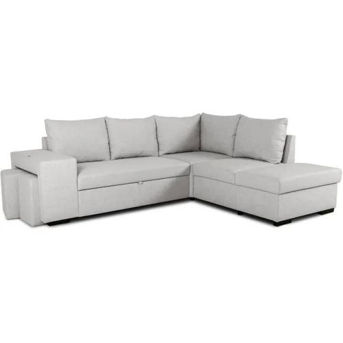 Canapé D'angle Convertible Réversible 4 Places Mitchell - Tissu Gris - L 247 X P 91 X H 205 Cm - Coffre De Rangement