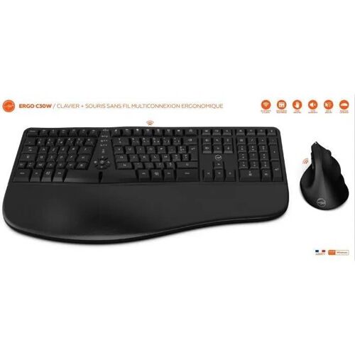 Ensemble clavier souris sans fil - Ergonomique - MOBILITY LAB - C30W - Noir