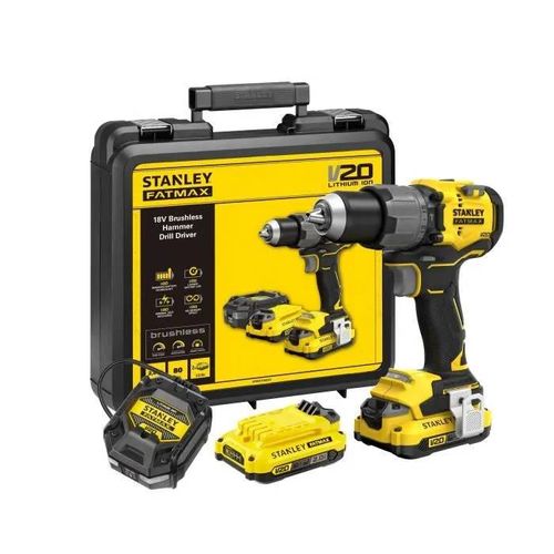Perceuse visseuse à percussion sans fil + 2 batteries 2Ah + chargeur - 18V - Stanley Fatmax - Brushless - SFMCD725D2K-QW