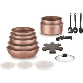 Batterie De Cuisine Induction - Arthur Martin - Am5865 - Aluminium - 18 Pièces - Poignée Amovible - Tous Feux Dont Induction