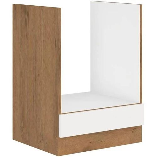 Rock - Meuble Bas Four - Mélaminé Chêne Lancelot Et Blanc Brillant - 60 Cm - Plan De Travail Non Inclus