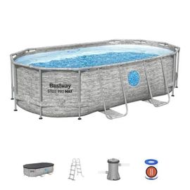 Kit Piscine hors sol tubulaire BESTWAY - Steel Pro MAX¿- 427 x 250 x 100 cm - Ovale (Filtre à cartouche, échelle, bâche, 1 cartouche