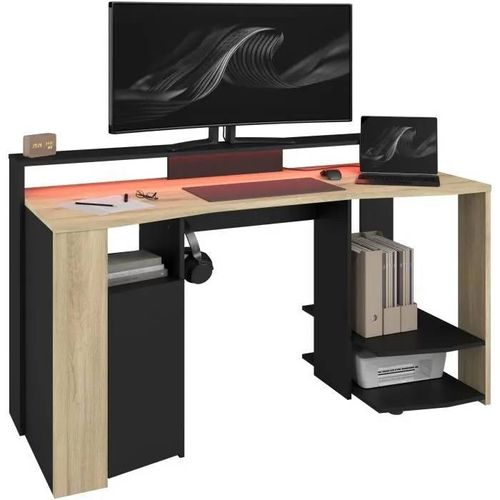 Bureau Gamer - Meta - Chêne / Noir - 152 X 61,5 X 86,7 Cm - Parisot
