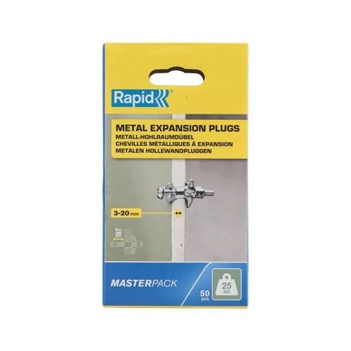 Chevilles à expansion métal pour cloison plâtre - RAPID - Ø8 - 3-20mm - Lot de 50 - Charge max 25 kg - 5001562