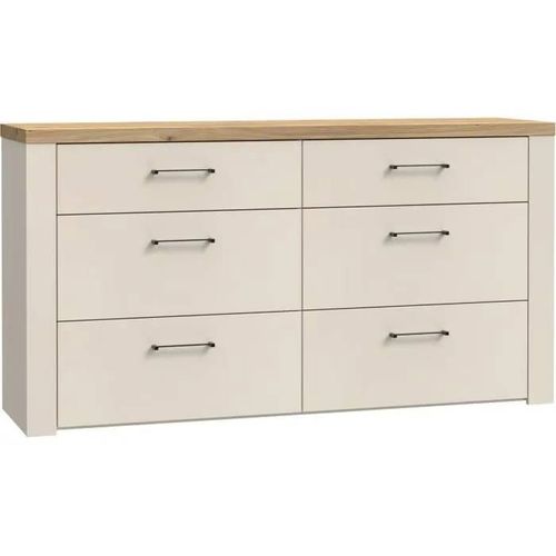 Commode - Nelleke - 6 Tiroirs - Sable / Bois - L156,3 X P41,3 X H83,1 Cm