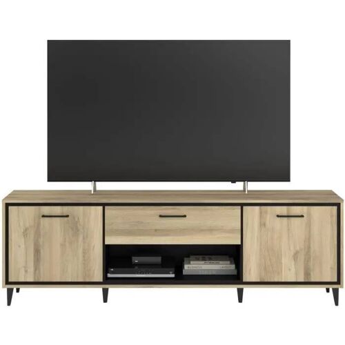 Meuble TV 2 portes et 1 tiroir - OSTARA - Chêne / Noir - 179,9 x 39,8 x 56,9 cm - PARISOT