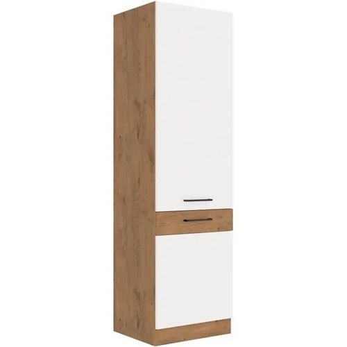 ROCK - Colonne - Mélaminé chêne Lancelot et Blanc brillant - 60 cm - 2 portes