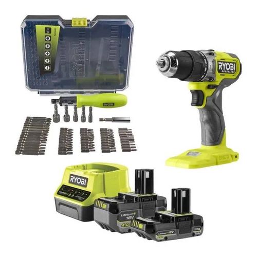 Perceuse-visseuse à percussion - RYOBI - BRUSHLESS - 18V - 54 Nm - 450-1 700 tr/min - 27 200 cp/min + 2 batteries - Chargeur