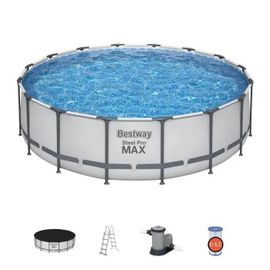 Kit Piscine hors sol tubulaire BESTWAY - Steel Pro Max - 488 x 122 cm - Ronde (Filtre avec cartouche, échelle, bâche)