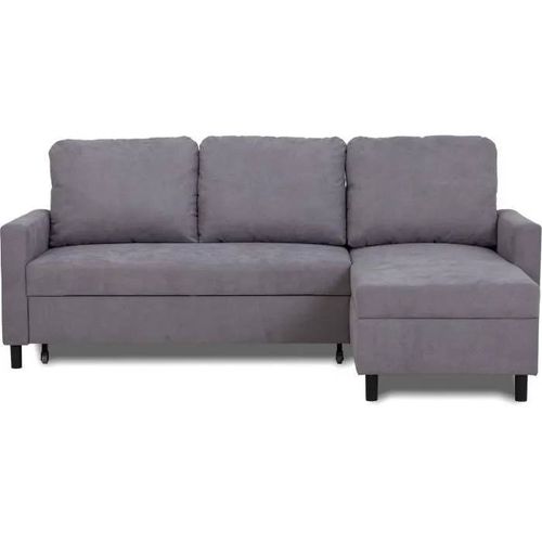 Canapé D'angle Convertible - 4 Places - Aya - Tissu Gris - Coffre - 212 X 144 X 87 Cm
