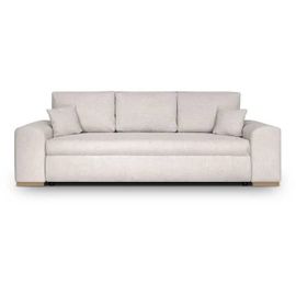 Canapé Convertible Avec Coffre De Rangement 3 Places - Indian - Tissu Beige Et Pieds Bois - L250xh88xp98cm